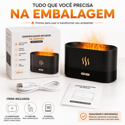 Imagem de Difusor de Aromas Umidificador Efeito Chama Elétrico Ultrassônico Efeitos LED Aromaterapia (Branco)