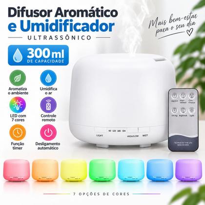 Imagem de Difusor de Óleo Essencial Ultrassônico Umidificador e Aromatizador 300ml Led