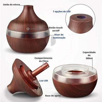 Imagem de Difusor De Óleos Essenciais Com 7 Cores De Luz: 300Ml