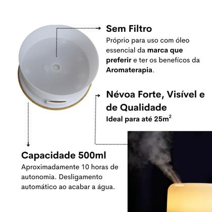 Imagem de Difusor de Oleos Essenciais Ultrassonico com Led 7 Cores 500ml Branco