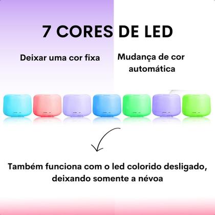 Imagem de Difusor de Oleos Essenciais Ultrassonico com Led 7 Cores 500ml Branco