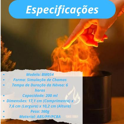 Imagem de Difusor Umidificador Aromatizador Ar Óleo Essencial Chamas  110v/220v - Preto