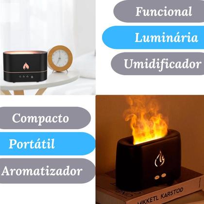 Imagem de Difusor Umidificador Aromatizador Ar Óleo Essencial Chamas  110v/220v - Preto