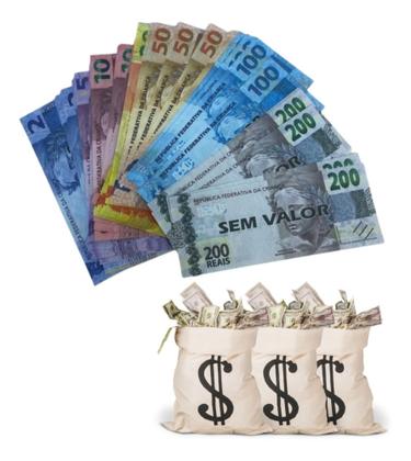 Imagem de Dinheirão De Brinquedo Dinheirinho Tamanho Real 105 notas