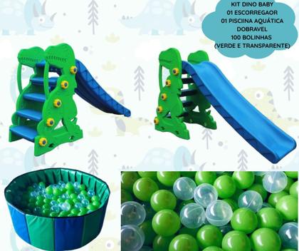 Imagem de Dino kit escorregador bolinhas de piscina mais piscina dobrável