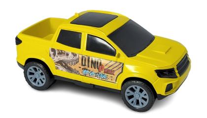 Imagem de Dino Park Adventure Pickup Samba Toys Carrinho Amarelo Dinossauro e Boneco Soldado Brinquedo Recreativo