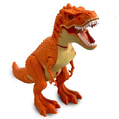 Imagem de Dinossauro Laranja Rex Brinquedo Com Luzes Diversão Anda Emite Sons 21cm