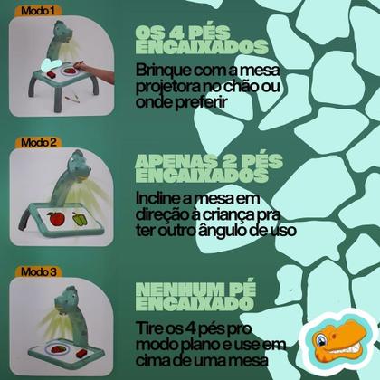 Imagem de Dinossauro Mesa Projetora Infantil Com 24 Opções De Desenho Papel Especial Apagável 8 Canetinhas