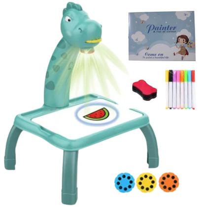 Imagem de Dinossauro Mesa Projetora Infantil Com 24 Opções De Desenho Papel Especial Apagável 8 Canetinhas