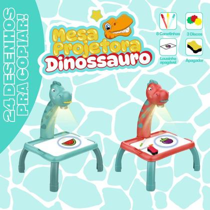 Imagem de Dinossauro Mesa Projetora Infantil Com 24 Opções De Desenho Papel Especial Apagável 8 Canetinhas