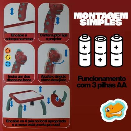 Imagem de Dinossauro Mesa Projetora Infantil Com 24 Opções De Desenho Papel Especial Apagável 8 Canetinhas
