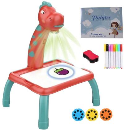 Imagem de Dinossauro Mesa Projetora Infantil Com 24 Opções De Desenho Papel Especial Apagável 8 Canetinhas