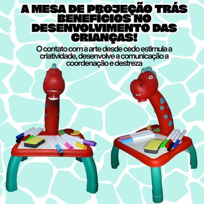 Imagem de Dinossauro Mesa Projetora Infantil Com 24 Opções De Desenho Papel Especial Apagável 8 Canetinhas