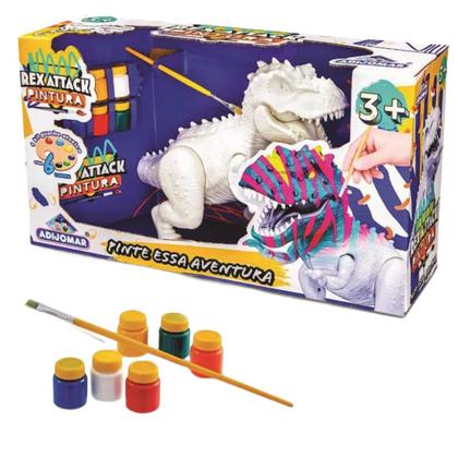 Imagem de Dinossauro Rex Attack Branco Para Colorir Com Pincel  Tintas