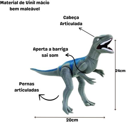 Imagem de Dinossauro Velociraptor 30 Cm Em Vinil Com Som e Acessórios.