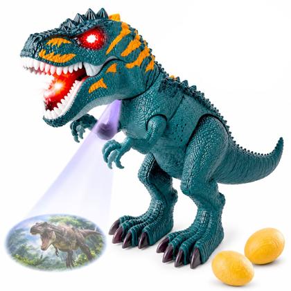 Imagem de Dinossauro Verde de Brinquedo que Bota Ovos Tiranossauro Rex que Anda com Som e Luz