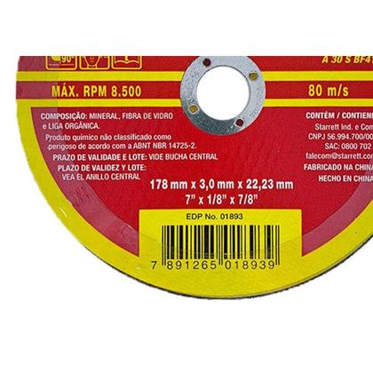 Imagem de Disco Corte Ferro Starrett 7''X1/8''X7/8'' - Kit C/6 Peças