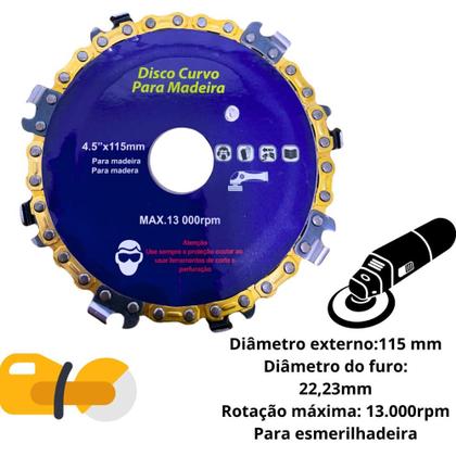 Imagem de Disco Curvo Para Esmerilhadeira Ideal Para Cortes Curvos Em Madeira 115mm