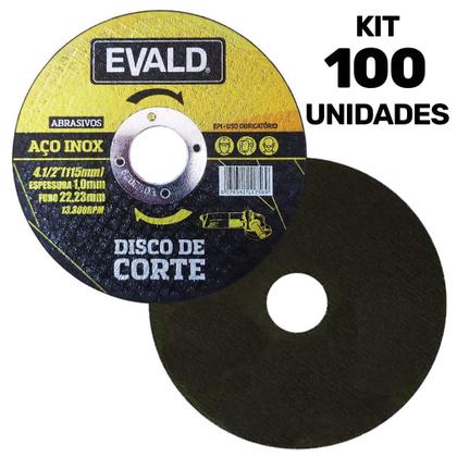 Imagem de Disco de Corte 4.1/2 POL 115 MM Aço Inox Kit 100 Unidades EVALD