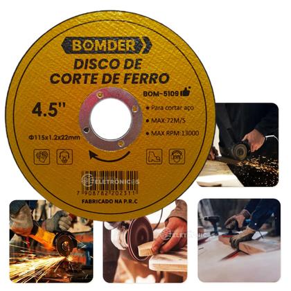 Imagem de Disco De Corte 4,5 " 115 mm Cortes Finos Ferro Barras Chapas Reforçado BOM5109