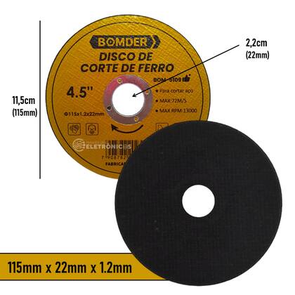 Imagem de Disco De Corte Aço Tubos Chapas 4,5 Polegadas 115 mm BOM5109