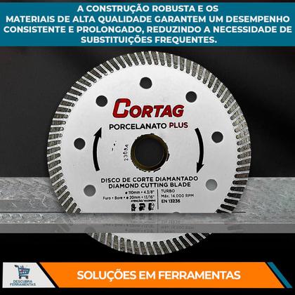 Imagem de Disco de Corte Diamantado Cortag 110mm 1.2mm Turbo Extra Fino Porcelanato Branco Profissional  60863