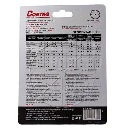 Imagem de Disco de Corte Diamantado Segmentado 110 MM Eco Cortag