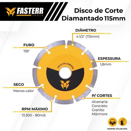 Imagem de Disco de Corte Diamantado Segmentado 115mm Fasterr Tools FSTC02