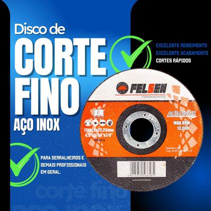 Imagem de Disco De Corte Fino Inox ferro aço 4.1/2 X 1,0 Esmerilhadeira 25 Pçs o melhor
