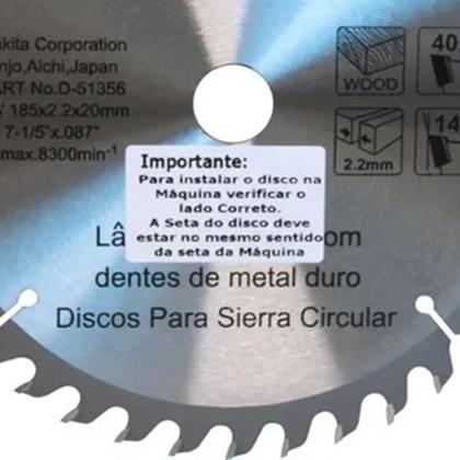 Imagem de Disco de Corte Serra Circular 185x20mm 40 Dentes Makita D-51356
