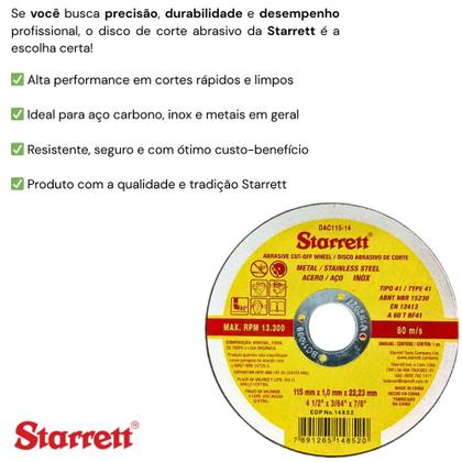 Imagem de Disco de Corte Starrett 4.1/2x1/8x7/8 Para Ferro Aço Inox Metais Resistente Alta Performance