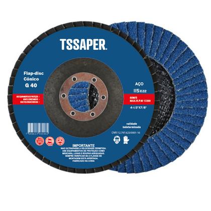 Imagem de Disco De Lixa Flap 4.1/2 Para Lixadeira 115mm Grão 40 Tssaper TDLIG40