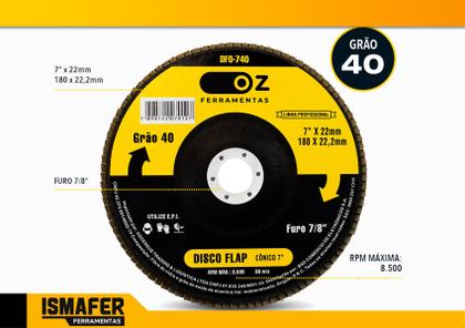 Imagem de Disco De Lixa Flap 7 Polegadas 180mm Grão 40 - Oz