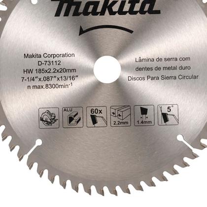 Imagem de Disco De Serra TCT 185x2.2x20mm 7 1/4 60t Makita D-73112
