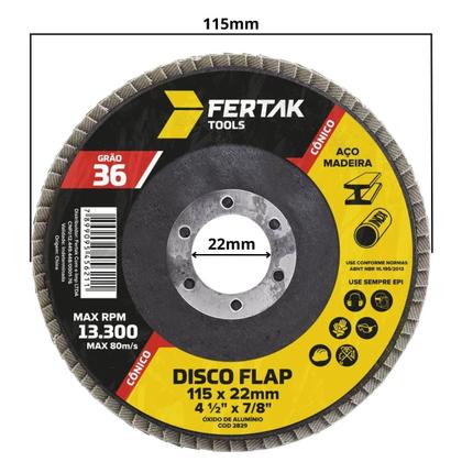 Imagem de Disco Flap Cônico 115Mm Grão 36 Madeira Aço Desbaste 03 Un