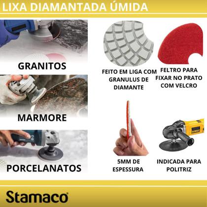 Imagem de Disco Lixa Diamantada Úmida Porcelanato Pedra Granito Mármore Acabamento Polimento Lixamento Brilho Dágua Flexível Polir Rebolo Grão Stamaco