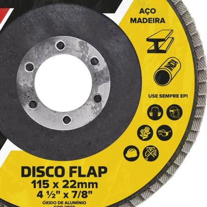 Imagem de Disco Lixa Flap 115Mm Grão 100 Madeira Aço Desbaste