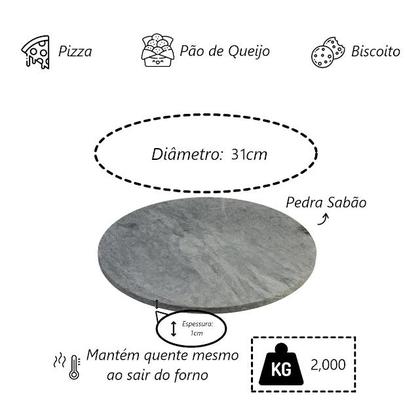 Imagem de Disco Para Assar Pizza Biscoito Assadeira Pedra Sabão 31cm