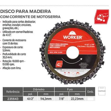 Imagem de Disco Serra Madeira Corrente Motosserra 4.1/2'' X 7/8''