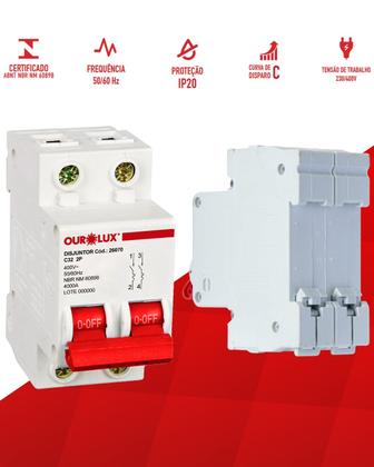 Imagem de Disjuntor 2 Polos 32 Amperes Curva C Ourolux