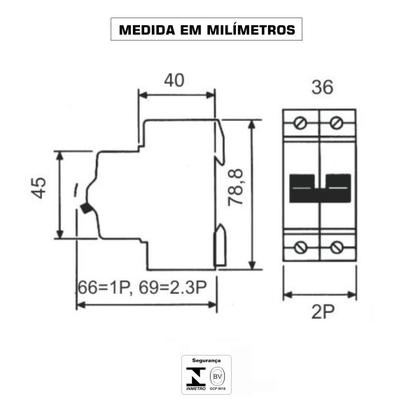 Imagem de Disjuntor Bipolar 16a Amper Din Duplo Bifasico Mini Curva C