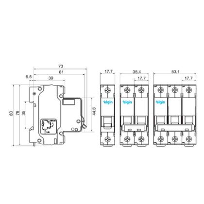 Imagem de Disjuntor Bipolar 2 Polos Duplo Bifasico Elgin Din Homologado 6a 10a 16a 20a 25a 32a 40a 50a 63a