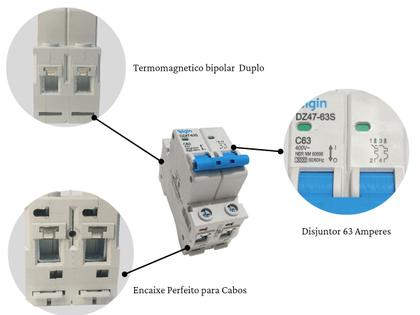 Imagem de Disjuntor Bipolar 2 Polos Duplo Térmico e Magnético Tipo D