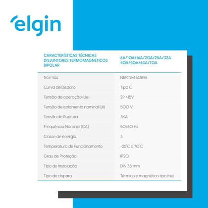 Imagem de Disjuntor Bipolar Din Curva C 2 polos 20A 32A 40A