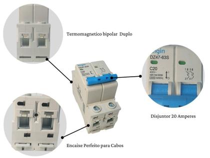 Imagem de Disjuntor bipolar duplo 2 polos 20a termomagnético 20 amper - ELGIN TERMINAIS ELÉTRICOS