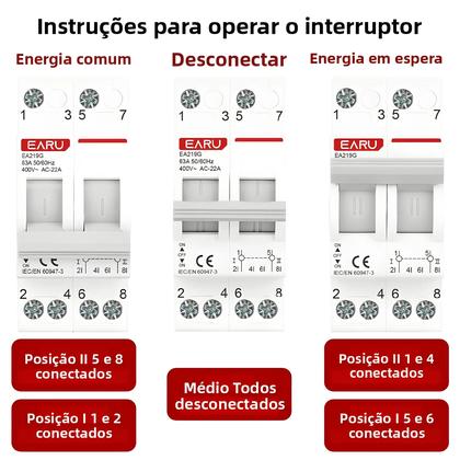 Imagem de Disjuntor De Transferência Manual De Dupla Alimentação 40A 63A MTS Interruptor De Trilho Din 1P 2P