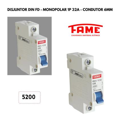 Imagem de Disjuntor Din FD Monopolar 1P 32A - Condutor 6mm - Fame