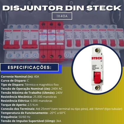 Imagem de Disjuntor Din Steck 1X40A Curva C