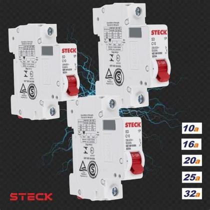 Imagem de disjuntor steck mono unipolar 10a, 16a, 20a, 25a, 32a,