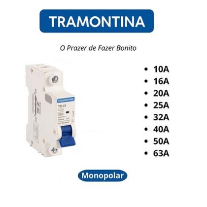Imagem de Disjuntor Tramontina Unipolar 20A 3KA Curva C 